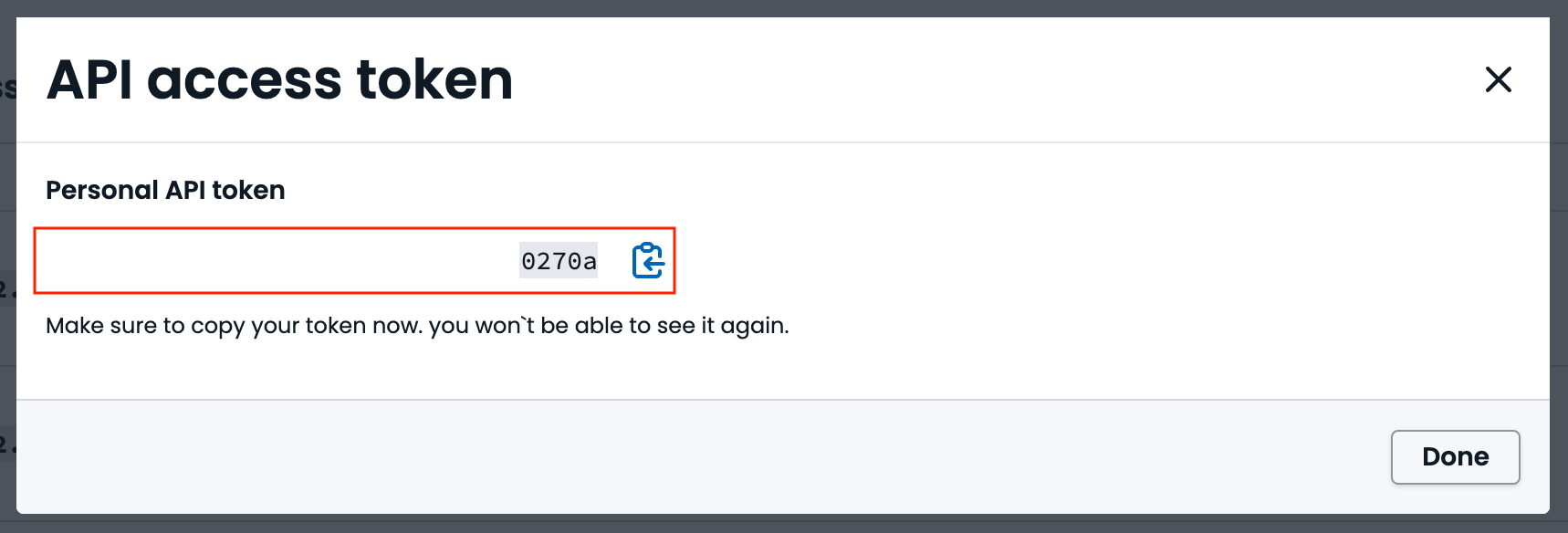 CodeCov newly created API token modal
