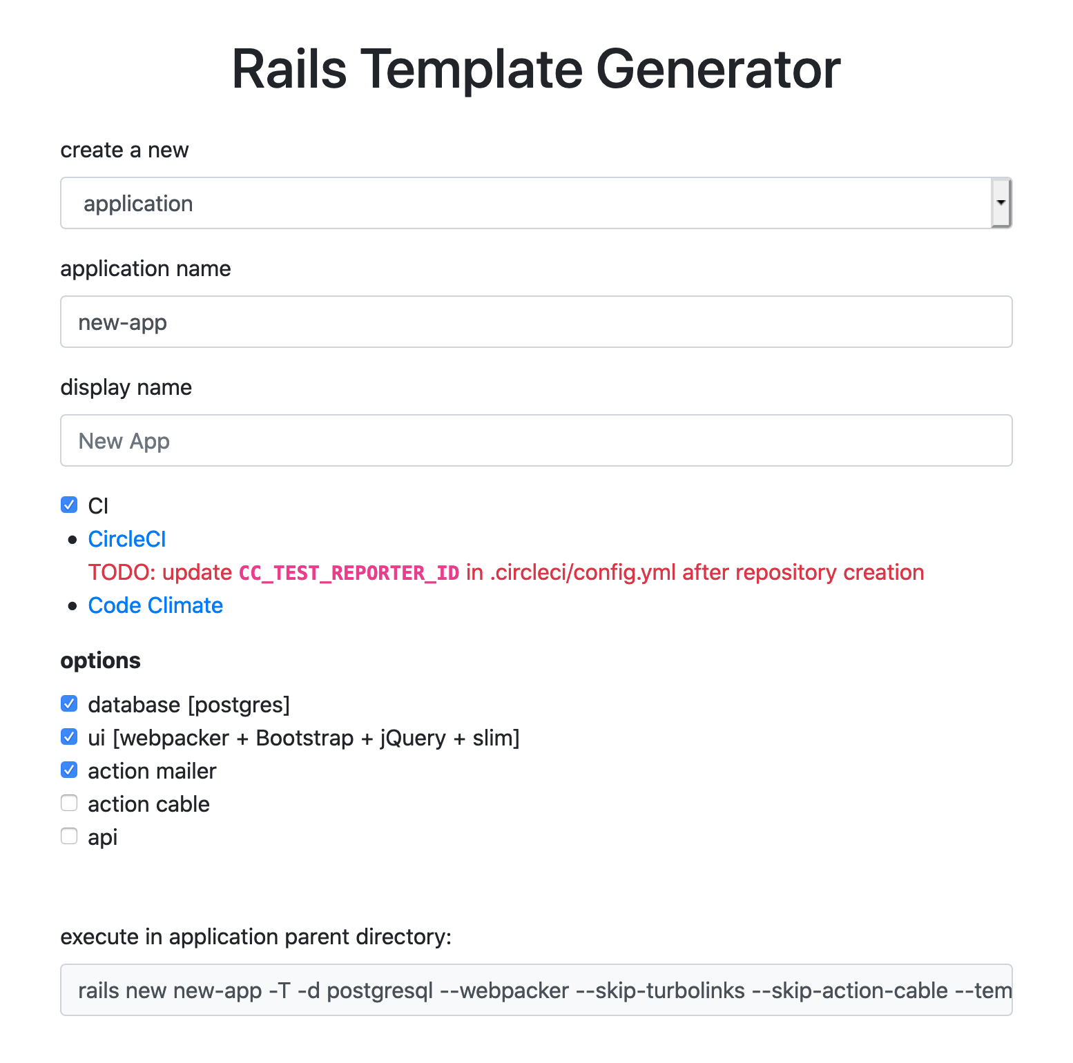 Rails Template Generator railstemplategenerator